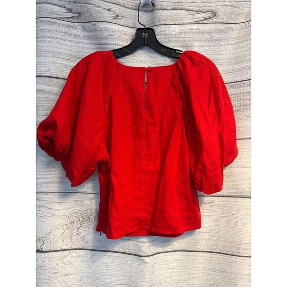 NWT DKNY Red Flame Linen Puff Sleeve Blouse Size S - Picture 3 of 4